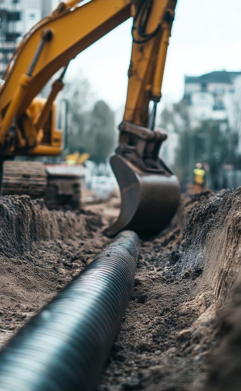 graafmachine legt pijpleiding bloot