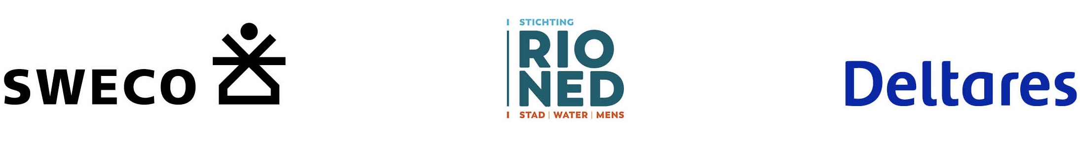Logo's van Sweco, Rioned en Deltares